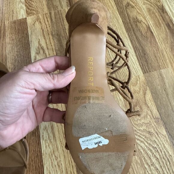Report Women's Korina Tan Knotted Zip Up Slides Strappy Heels Sandals Size 8 - Picture 9 of 10